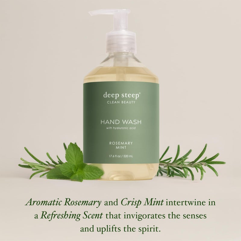 Deep Steep Liquid Hand Wash, Rosemary Mint, 17.6 oz â€“ Moisturizing Cleanser with Olive Oil, Aloe Vera, Glycerin & Hyaluronic Acid â€“ Vegan, Clean Beauty, Soft & Nourished Hands - Image 3